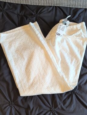 White Eyelet Elastic Waist  Wide Leg Pants